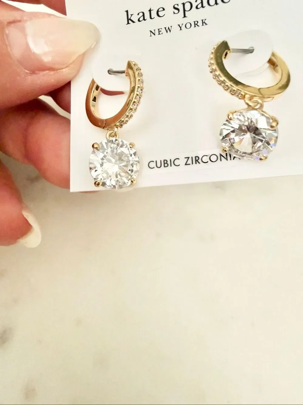 Kate Spade New York Gold Cubic Zirconia Huggie Drop Earrings NWT